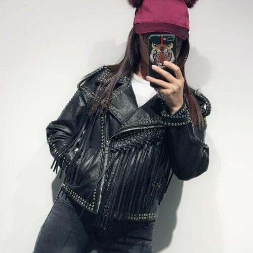 Ladies real leather jacket women genuine leather jacket tassel leather jacket