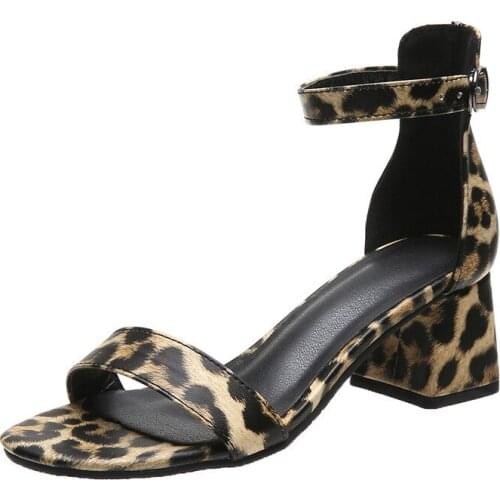 Woman Sandals Shoes Summer Fashion Leopard Pumps Breathable High Heels Buckle Strap Peep Toe Gladiator Plus Size 35-42