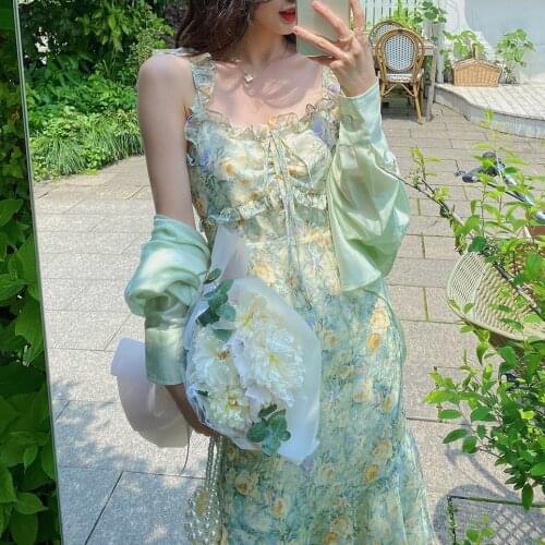 Women Summer Print Floral Midi Dress Vintage Franch Style Female Strapless Party Dress Casual Holiday Lady Boho Vestido