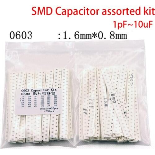 0603 SMD Capacitor assorted kit ,36values*20pcs=720pcs 1pF~10uF Samples Kit electronic diy kit