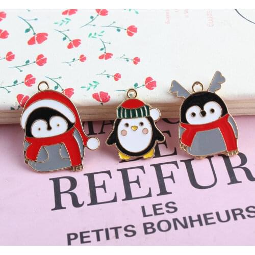 10pcs/lot Cute Penguin Family Enamel Christmas Penguin Charms Pendant For Necklace Bracelet Earring DIY Jewelry Findings XL1150