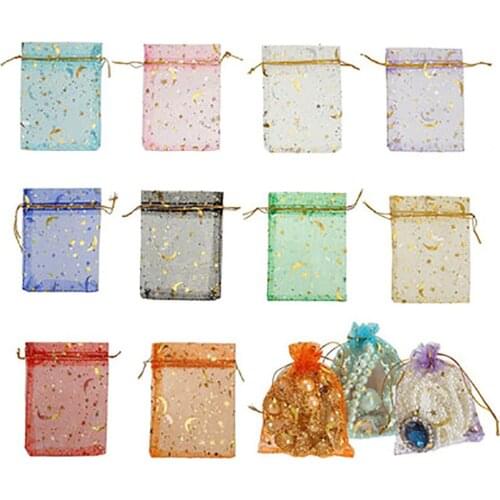 100Pcs/Pack 10*15cm Christmas Gift Candy Net Yarn Bags Bronzing Stars Moon Pattern Wedding Candy Bags