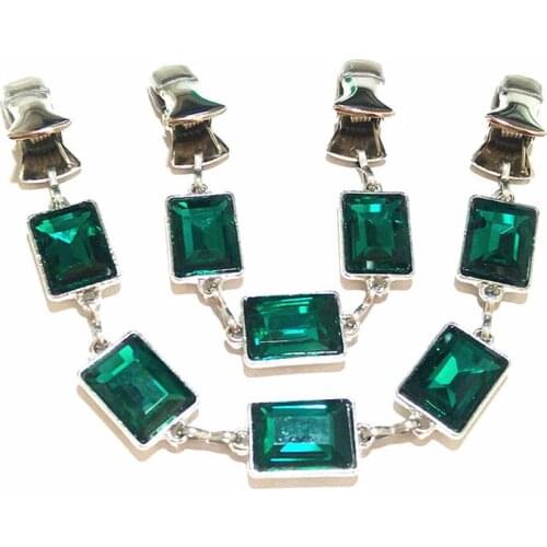 2Pcs/lot Peacock Green Crystal Chain Brooch Sweater Clamps Cloak Clasps Women Cinch Cardigan Clip