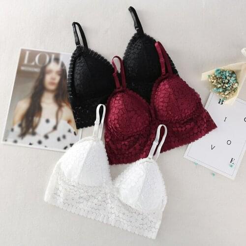 2019 Sexy Femme Lace Underwear Seamless Deep V Women Bra Hollow Out Push Up Bra Ladies Lace Crop Top