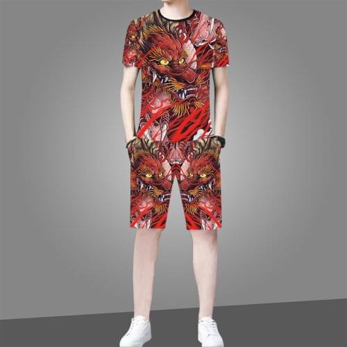 2021 Chinese style 3D printing personalized dragon T-shirt casual all-match mens round neck T-shirt top trend mens clothing