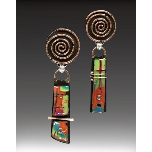 2021 Retro Creative Spiral Colored Glass Earrings Bohemian Bronze Polymer Earrings