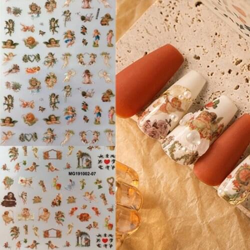 Angel Flower Pattern Nail Stickers Cupid Self-Adhesive Transfer Decals Slider 3D DIY Tips Nail Art Decorations Manicure Wrap