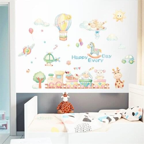BalleenShiny Creative Cartoon Happy Every Day Balloon Decoration Wall Stickers Self-adhesive Paper Room Decoration Wall Stickers