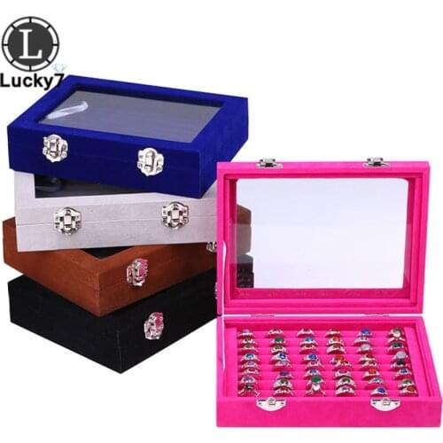Velvet Ring Display Box Jewelry Storage Case Holder Showcase Ring Cufflinks Jewelry Tray With Lid Display For Ring Earrings Stud