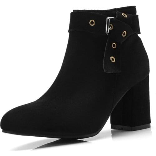 Big Size 11 12 13 14 15 16 17 Ladies thick high heels super soft comfortable fashion warm versatile ankle boots side zipper
