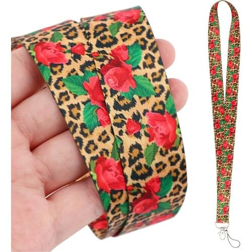 DZ1985 Leopard Rose Lanyard For Keychain ID Card Cover Pass Gym Mobile Phone USB Badge Holder Key Ring Neck Straps Accessories