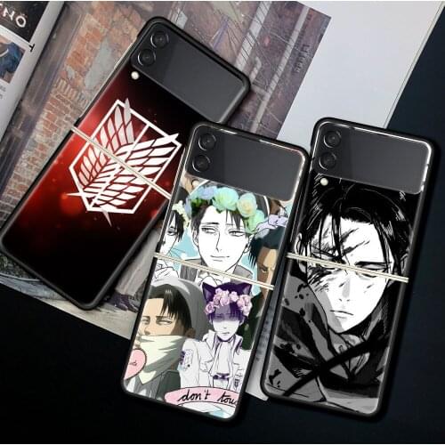 For Samsung Galaxy Z Flip 3 5G Case Luxury Matte Black Hard Phone Cover ZFlip 3 Shockproof Fundas Shell Attack On Titan Anime