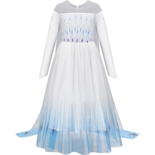 Childrens Day Princess Evening Prom Dresses for Girls Elsa Summer Costume Kids Cosplay Party Birthday White Long Sleeve Clothes