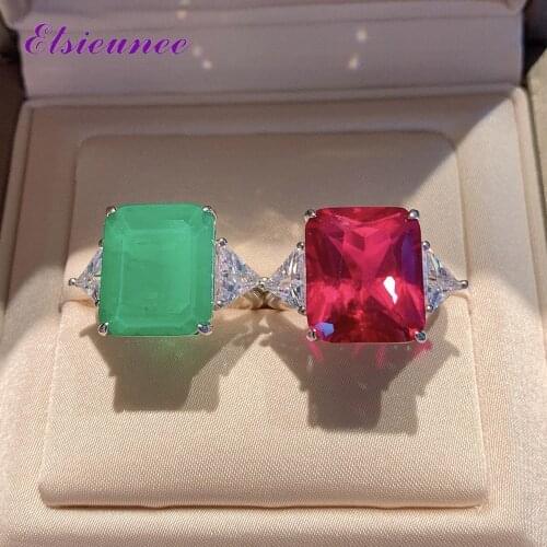 ELSIEUNEE 100% 925 Sterling Silver Ruby Emerald Simulated Moissanite Gemstone Rings for Women Vintage Cocktail Ring Wholesale