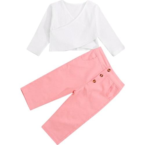 Little Infant Kids Baby Girl’s T-shirt and Trousers Suit Fashion Solid Color Long Sleeve Tops and Long Pants 1-6T