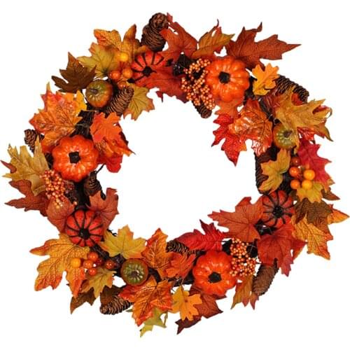 16 "Maple Leaf Fall Wreath Pumpkin Berries Garland Front Door Thanksgiving