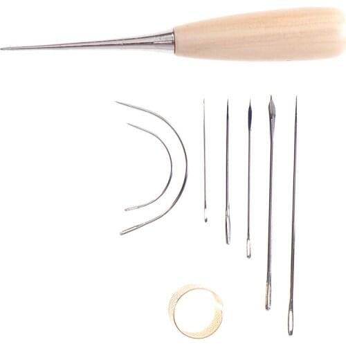 12pcs/set Hand Sewing Needles Waxed Thread Awl Thimble DIY Leather Repair Tool Sewing Tools Leathercraft