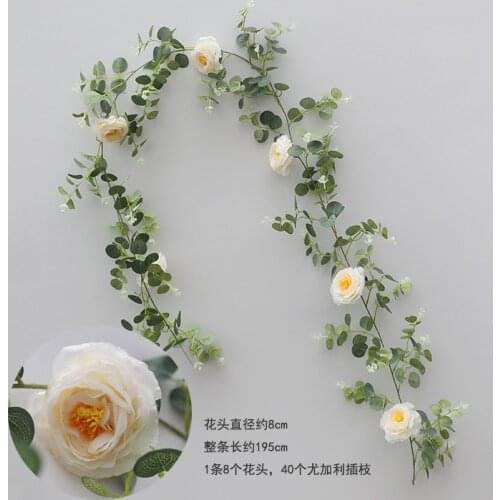 2 Meters Long Artificial Money Leaf Rattan Silk Flowers Tea Rose for Home Wedding Decoration Wall Hanging Vine Eucalyptus Leaves