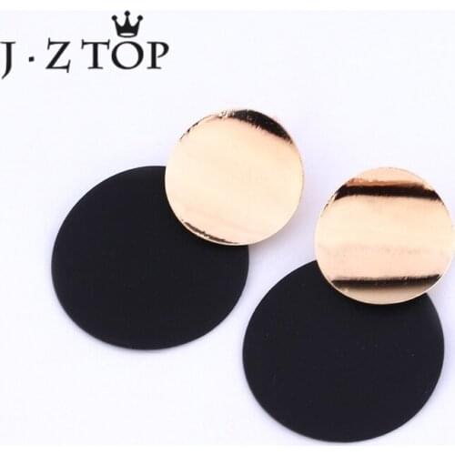 JZTOP Vintage Geometric Round Stud Earrings Woman Classic Black Metal Sequins Statement Earring Punk Jewelry Boucle D'oreille