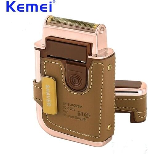 KEMEI 2 In 1 Mini Portable Reciprocating Electric Shaver Retro Leather Rechargeable Men Beard Trimmer Shaving Machine KM-5600