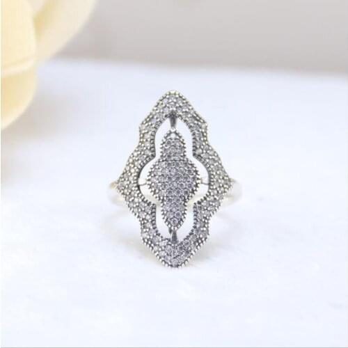 100% 925 Sterling Silver Pan Ring Creative Retro Petal Window Hollowed Out Simple Ring For Women Wedding Party Fashion Jewelry
