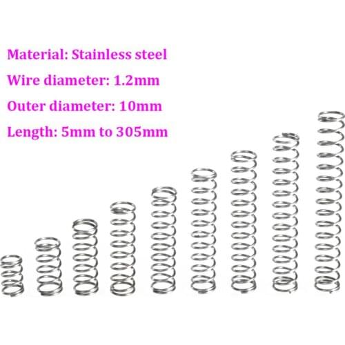 Wire Dia 1.2mm Stainless Steel Compression Spring OD 10mm Pressure Spring Length 5mm - 305mm