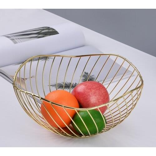 Modern Minimalism Style Fruit Basket Bowl Gold Metal Vegetable Storage Drain Basket Snacks Candy Tray Kitchen Table Decoration