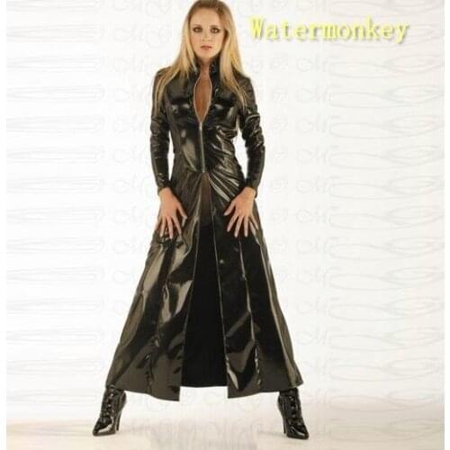 Cosplay Halloween Costumes PVC leather Black color Cloak sexy suit adult fun dress