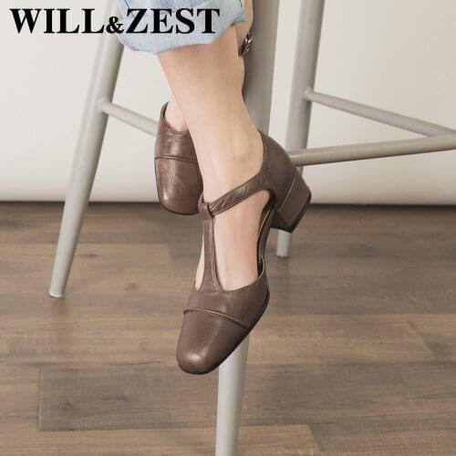 WILL&ZEST Shoes Women Sandals T-strappy Mary Janes Lolita Leather Gladiator Fashion Designer Luxury 2020 Chunky Heels Wome Shoes