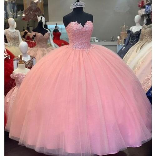 Lovely Pink Quinceanera Dress Ball Gown Sweetheart Lace with Beadings 2020 Party Dresses for Girls 15 Years