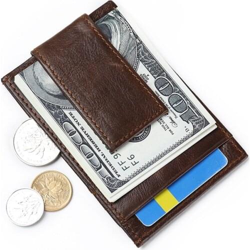 Genuine leather Mini Mens wallet with coin pocket Small smart purse slim money clip for man