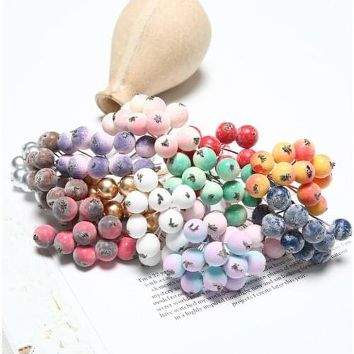 1Bouquet Mini Plastic Fake Fruit Round Artificial Berries Stamen Red Cherry Bouquet DIY Wreath Scrapbooking Wedding Decoration