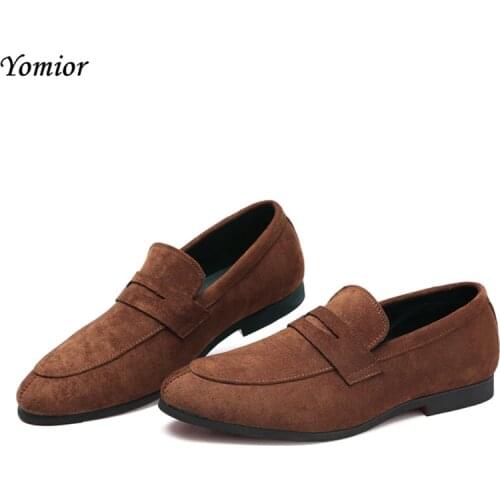 Yomior High Quality Cow Suede Men Formal Brand Shoes Fashion Loafers Male Wedding Dress Business Office Leather Shoes Flats