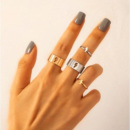 4 Pcs/Lot Hip Hop Thunder Lightning Flash Ring Set Fashion Gold Silver Color Adjustable Wedding Rings For Women Men