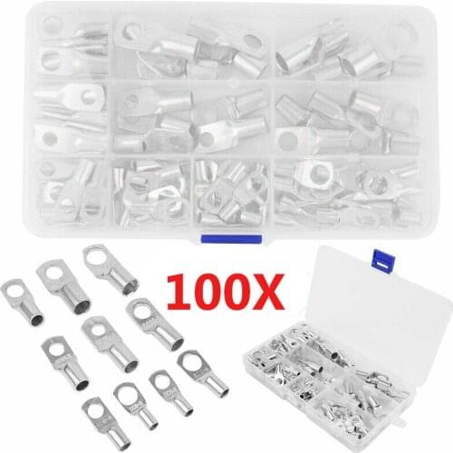 100Pcs Copper Tube Terminals Battery Welding Cable Lug Ring Electrical Crimp Connector Wire Connector Kit Car Camper Accessories