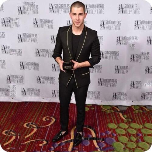 Latest Coat Pant Designs Black Men Suits for Wedding Gold Lapel Red Carpet Groom Suits Male Jacket Blazer 2 Piece Costume Homme