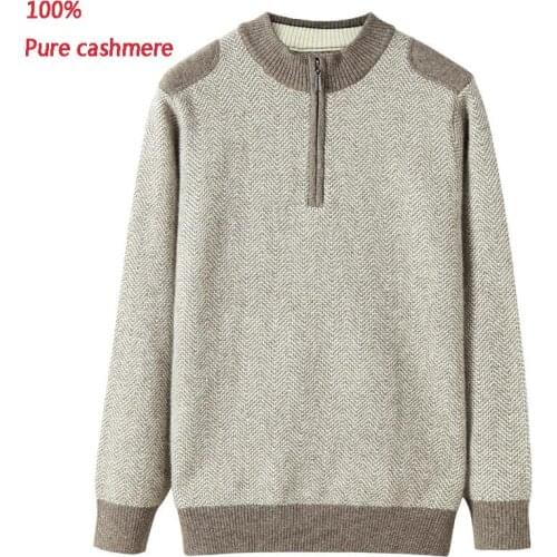 New 100% Pure Cashmere Men Clothing Semi High Necked Zipper Sweater Casual Computer Knitted Sweatercoat Thick plus size XS-5XL