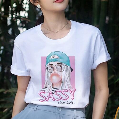 New Arrivals Women white T shirt Fashion belle Bubble Gum Printed Female T-Shirt Summer Harajuku Short Sleeve Casual Tshirt Tops