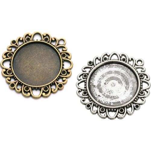 10pcs 25mm Cabochon Cameo Base Tray Bezel Blank Antique Silver Necklace Pendant Settings Fit Cabochons Jewelry Pendant Making