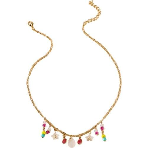 Flower Pendant Necklace Long Chain Cute Summer Colorful Multicolor Pink Yellow Rhinestone Crystal Necklaces Jewelry Accessory