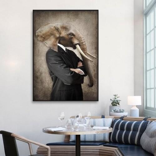Retro Elephant Gentleman oil paintings Wall Art Animal posters And Prints Fashion Canvas Painting For Living Room Home Decor