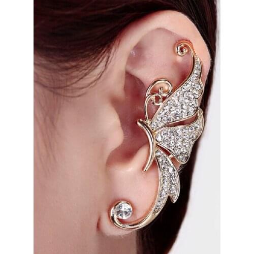 Ear Stud Women Fashion Trend Butterfly Shape Left Clamp Earring Cuff Clip Retro Luxury Advanced Banquet Party Gift Accessories