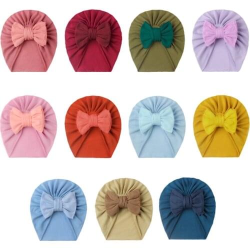 Cute Bow Baby Hat Autumn Solid Color Elastic Newborn Baby Girls Turban Hats Bonnet Soft Cotton Kids Headwear Cap Beanies