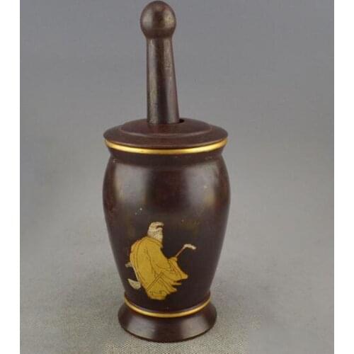 Do the old antique bronze boutique gilt brass handicrafts figures medicine pounding tank high 12.5cm diameter 7.6cm diameter 6