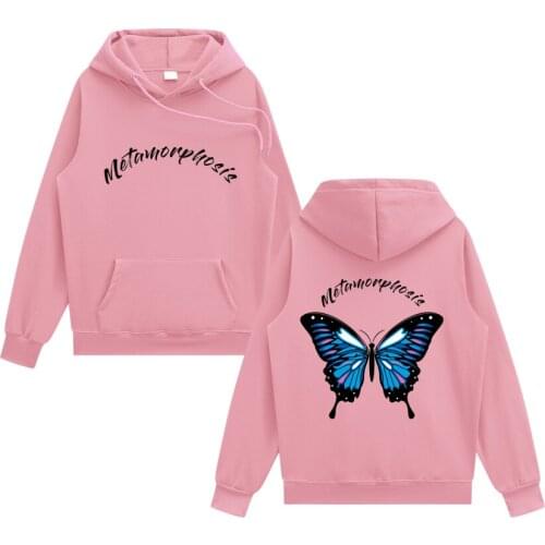 Womens hip-hop sweater hoodie color butterfly streetwear Harajuku pullover sweater cotton fleece winter and autumn black hoodie
