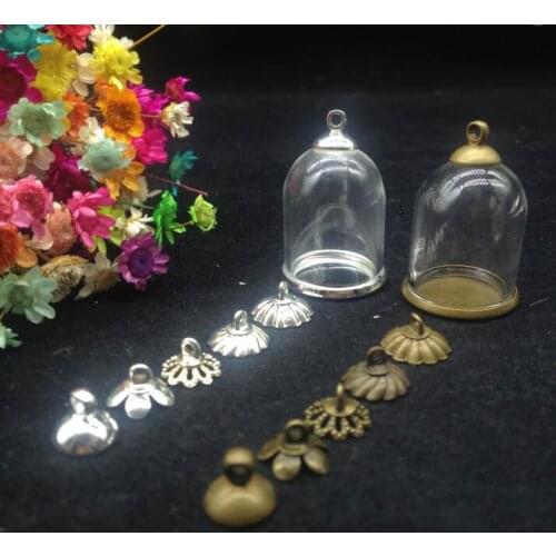 100sets/lot25*18mm tube glass globe bronze/silver plated ordinary base beads cap glass vial diy pendant glass bottle accessories