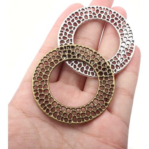3pcs Vintage Bronze/Silver Color Large Round Hollow Open Circle Charms Pendants For DIY Necklace Jewelry Making Accessories