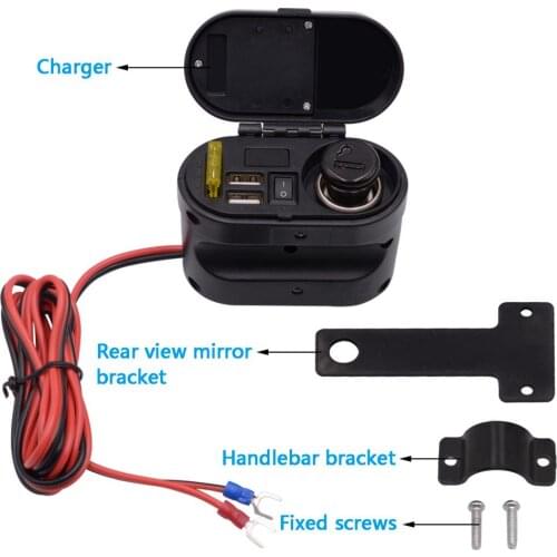 Waterproof Motorcycle 3.1A Dual USB Phone GPS Charger LED Clock Indicator