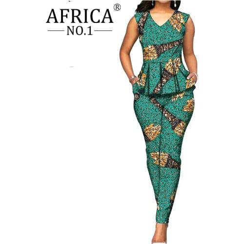 African Style Women 2 pieces set dashiki Tops blouse+ ankara pants african print outfit sleeveless V-neck casual wear S1926031