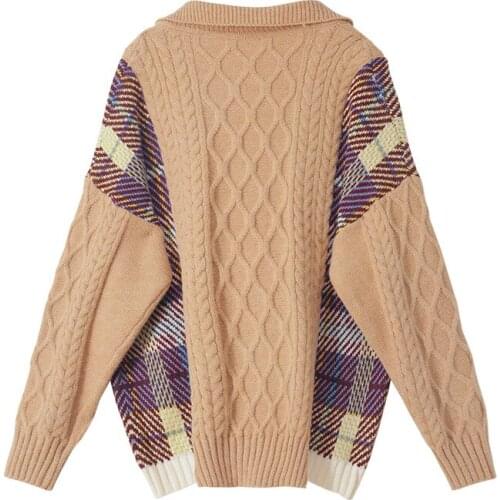 Fall Korean Style Winter Oversize Women Sweater Thick Warm Patchwork Long Sleeve Elegant Turn-Down Collar Femmes Knit Pullover